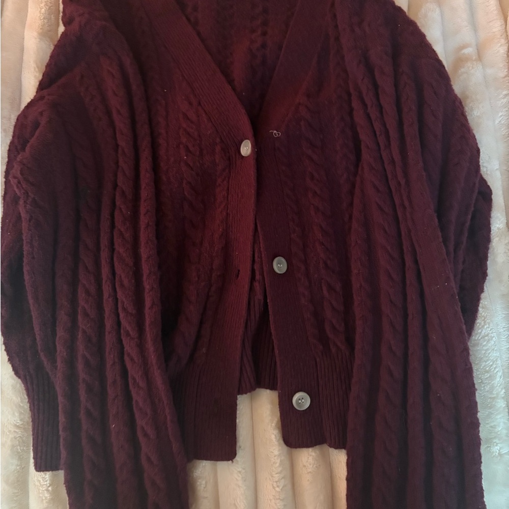 PINK Victoria's Secret Maroon Cable Knit Cardigan